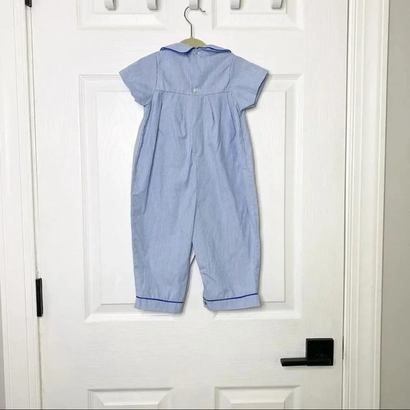 TINY TOTS VINTAGE 70s/80s Striped Dog Longalls Jumpsuit Peter Pan Collar - Picture 3 of 3